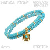 Western Style Aztec Thunderbird 4mm Turquoise Howlite Bead Stretch Bracelet (Gold Tone)