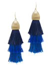 Rosemarie Collections Women's Vintage Chic Tiered Ombre Thread Tassel Long Dangle Earrings (Blue Textured Gold Tone Bead, 4.25")