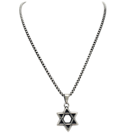 Stainless Steel Men's Star Of David Pendant On Black Shadow Rolo Box Chain Necklace, 22"