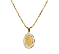 Stainless Steel Gold Plated Virgin Mary Pendant With Opal On Gold Plated Sterling Silver Made In Italy Chain Necklace (Rope Chain With Adjustable Slide, 22")