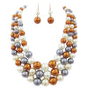 Women's 3 Colorful Multi Strands Simulated Pearl Necklace And Earrings Jewelry Gift Set, 18"+3" Extender