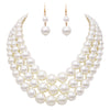 Women's 3 Colorful Multi Strands Simulated Pearl Necklace And Earrings Jewelry Gift Set, 18"+3" Extender