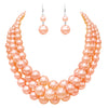 Women's 3 Colorful Multi Strands Simulated Pearl Necklace And Earrings Jewelry Gift Set, 18"+3" Extender