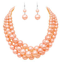 Women's 3 Colorful Multi Strands Simulated Pearl Necklace And Earrings Jewelry Gift Set, 18"+3" Extender