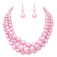 Women's 3 Colorful Multi Strands Simulated Pearl Necklace And Earrings Jewelry Gift Set, 18"+3" Extender