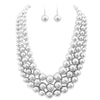 Women's 3 Colorful Multi Strands Simulated Pearl Necklace And Earrings Jewelry Gift Set, 18"+3" Extender