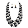 Multi Strand Simulated Pearl Necklace and Earrings Jewelry Set, 18"+3" Extender (Black And White Pearl Gold Tone)