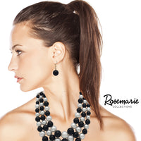 Multi Strand Simulated Pearl Necklace and Earrings Jewelry Set, 18"+3" Extender (Black And White Pearl Gold Tone)