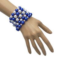 Women's Stacking Set of 5 Statement Stretch Beaded Simulated Pearl Bracelet, 6.75" (Blue And White Mix)