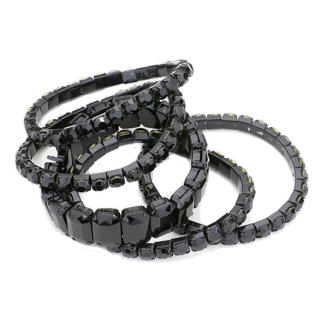 Jet Black Rhinestone Wide Stretch Bracelet