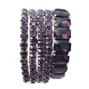 Stunning Statement Set Of 5 Colorful Crystal Rhinestone Stretch Bracelets, 6.75" (Dark Purple Silver Tone)