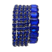 Stunning Statement Set Of 5 Colorful Crystal Rhinestone Stretch Bracelets, 6.75" (Sapphire Blue Crystal Silver Tone)