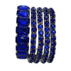 Stunning Statement Set Of 5 Colorful Crystal Rhinestone Stretch Bracelets, 6.75" (Sapphire Blue Crystal Silver Tone)