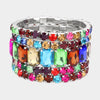 Stunning Statement Set Of 5 Colorful Crystal Rhinestone Stretch Bracelets, 6.75"