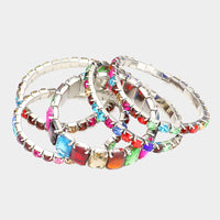 Stunning Statement Set Of 5 Colorful Crystal Rhinestone Stretch Bracelets, 6.75"