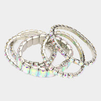 Stunning Statement Set Of 5 Colorful Crystal Rhinestone Stretch Bracelets, 6.75"