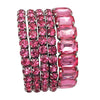 Stunning Statement Set Of 5 Colorful Crystal Rhinestone Stretch Bracelets, 6.75" (Rose Pink Crystal Silver Tone)