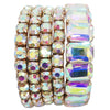 Stunning Statement Set Of 5 Colorful Crystal Rhinestone Stretch Bracelets, 6.75" (AB Crystal Gold Tone)