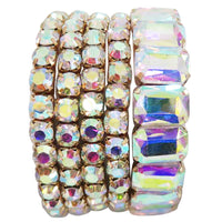 Stunning Statement Set Of 5 Colorful Crystal Rhinestone Stretch Bracelets, 6.75"