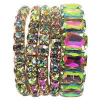 Stunning Statement Set Of 5 Colorful Crystal Rhinestone Stretch Bracelets, 6.75"