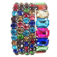 Stunning Statement Set Of 5 Colorful Crystal Rhinestone Stretch Bracelets, 6.75"