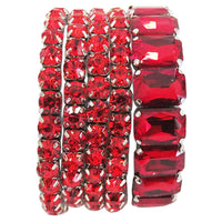 Stunning Statement Set Of 5 Colorful Crystal Rhinestone Stretch Bracelets, 6.75"