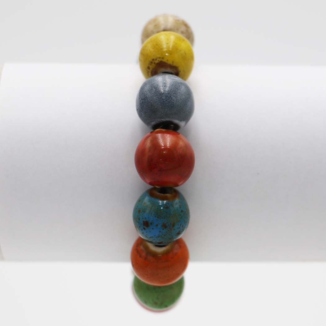 Ceramic Bead Stretch Bracelet, Multicolor, 14mm Beads, 7 Inch Stacking Bracelet
