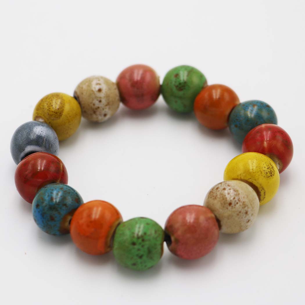 Ceramic Bead Stretch Bracelet, Multicolor, 14mm Beads, 7 Inch Stacking Bracelet
