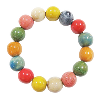 Ceramic Bead Stretch Bracelet, Multicolor, 14mm Beads, 7 Inch Stacking Bracelet