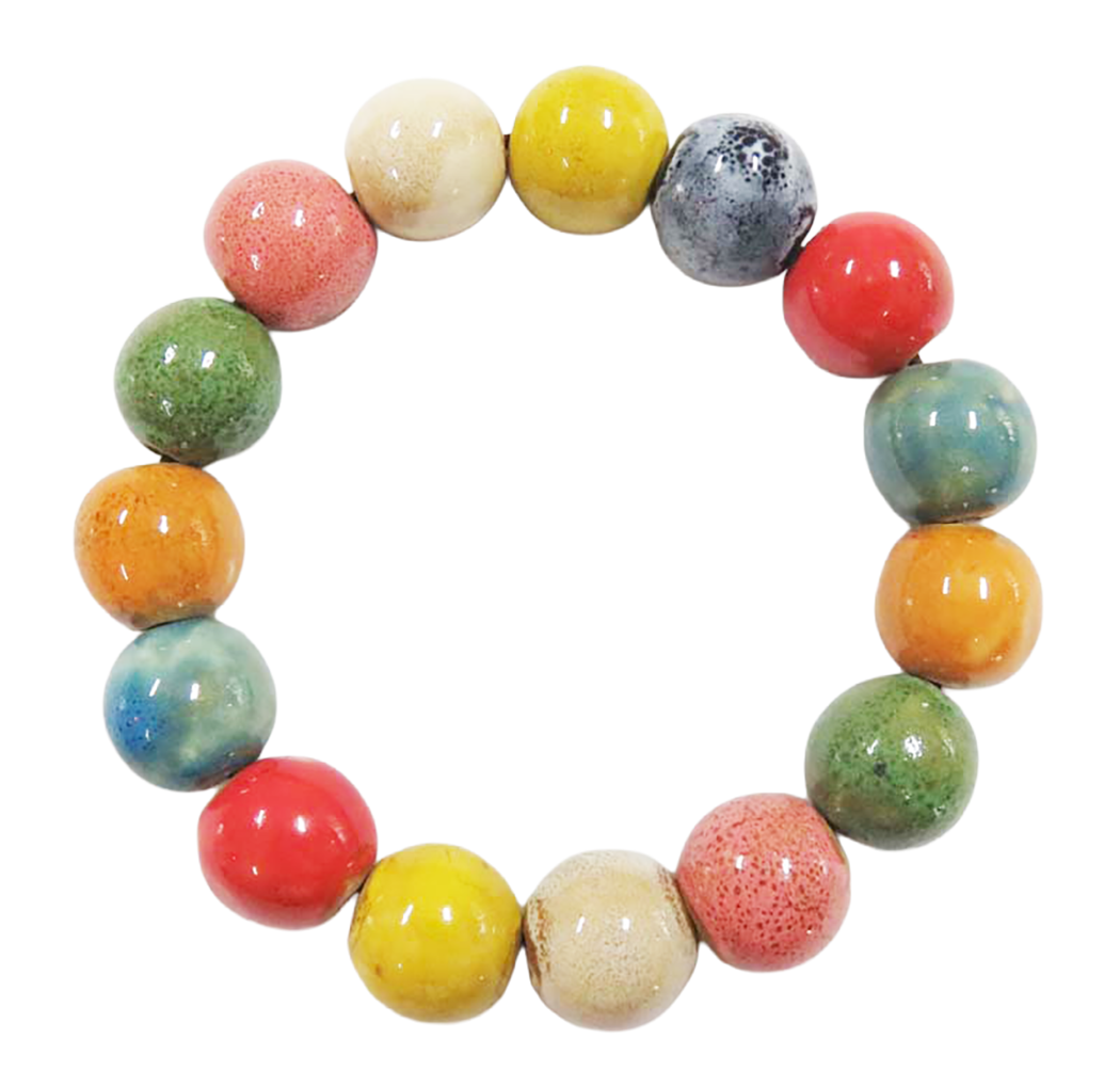 Ceramic Bead Stretch Bracelet, Multicolor, 14mm Beads, 7 Inch Stacking Bracelet