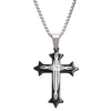 Men's Stainless Steel Gothic Inspired Budded Religious Christian Cross Pendant Necklace, 25"