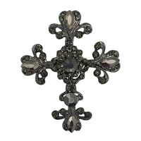 Vintage Vibes Stunning Crystal Rhinestone Christian Cross Brooch With Pendant Loop, 2.75 (Hematite Black Crystal Hematite Tone)