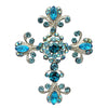 Vintage Vibes Stunning Crystal Rhinestone Christian Cross Brooch With Pendant Loop, 2.75 (Blue Crystal Silver Tone)