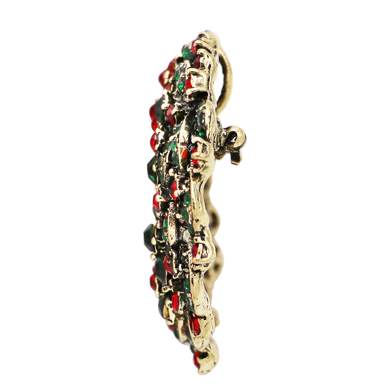 Sparkling Crystal Rhinestone Christmas Holiday Wreath Brooch With Pendant Loop, 2.25"