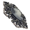 Stunning Oversized Crystal Rhinestone Victorian Cameo Statement Brooch Pin, 2.5" (Black Flower Frame)