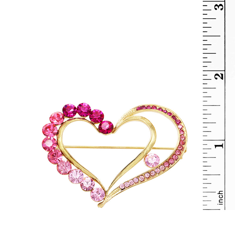 Sparkling Crystal Pink and Gold Tone Rhinestone Heart Brooch Pin