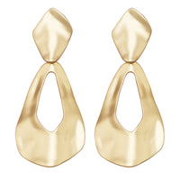 Women's Chic Textured Metal Teardrop Shaped Hoops Statement Clip On Earrings, 3.25" (Matte Gold Tone)