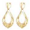 Women's Statement Matte Hammered Metal Teardrop Hoop Dangle Clip on Style Earrings, 3.5" (Matte Gold Tone)