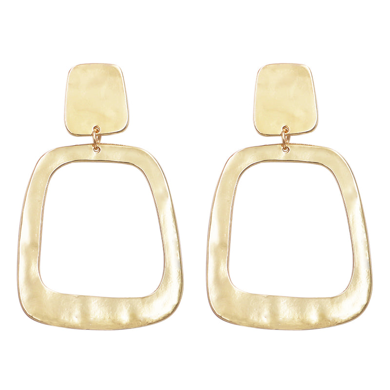 Women's Polished Metal Squared Geometric Open Hoop Statement Clip On Earring, 3.12 (Gold Tone)