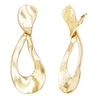 Sleek Curved Metal Teardrop Hoop Dangle Clip Earrings, 3.25" (Polished Gold Tone)