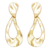 Sleek Curved Metal Teardrop Hoop Dangle Clip Earrings, 3.25" (Polished Gold Tone)
