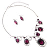 Statement Silver Tone Spiral Loop Crystal Bib Necklace and Earrings Set, 16"+3" Extender (Purple)