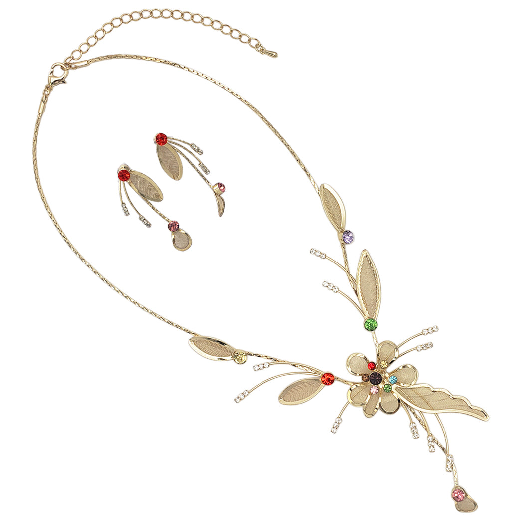 Stunning Floral Statement Dangling Necklace and Earring Set
