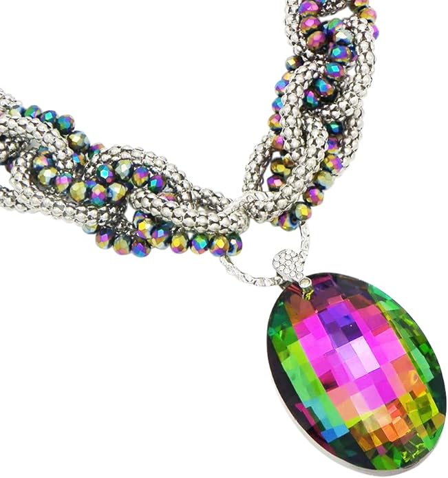 Mesmerizing Rainbow Vitrail Crystal Statement Necklace Earrings Jewelry Set, 18"+3" Extender