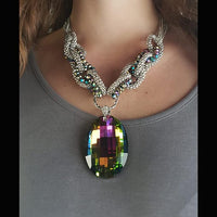 Mesmerizing Rainbow Vitrail Crystal Statement Necklace Earrings Jewelry Set, 18"+3" Extender