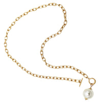 Statement Simulated Pearl Pendant On Textured Gold Tone Chunky Paperclip Link Toggle Clasp Necklace And Earrings Gift Set, 31"