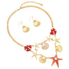 Stunning Starfish and Seashell Enamel and Crystal Necklace and Earrings Jewelry Set, 18"-21" with 3" Extender