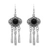 Women's Statement Silver Tone  Western Style Metal Fringe Natural Howlite Stone Collar Necklace Earrings Set, 11"+2" Extension