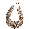 Multi Strand Simulated Pearl Bib Necklace and Earrings Jewelry Set, 16"+3" Extender (Neutral Multicolor Mix Gold Tone)