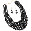 5 Colorful Multi Strands Simulated Pearl Bib Necklace And Earrings Jewelry Set, 16"+3" Extender